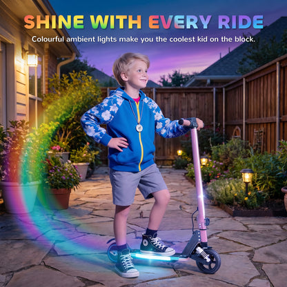 SPORTNOW Folding Electric Scooter for Kids, with Dual Brakes, Front Suspension, LED Colourful Lights, Pink