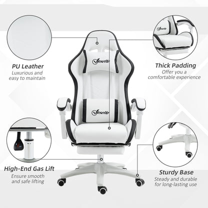 Vinsetto Ergonomic Computer Gaming Chair, PU Leather Office Desk Chair with Footrest, Swivel Wheels, 135° Reclining Back, Lumbar Support, Headrest for Home, White and Black