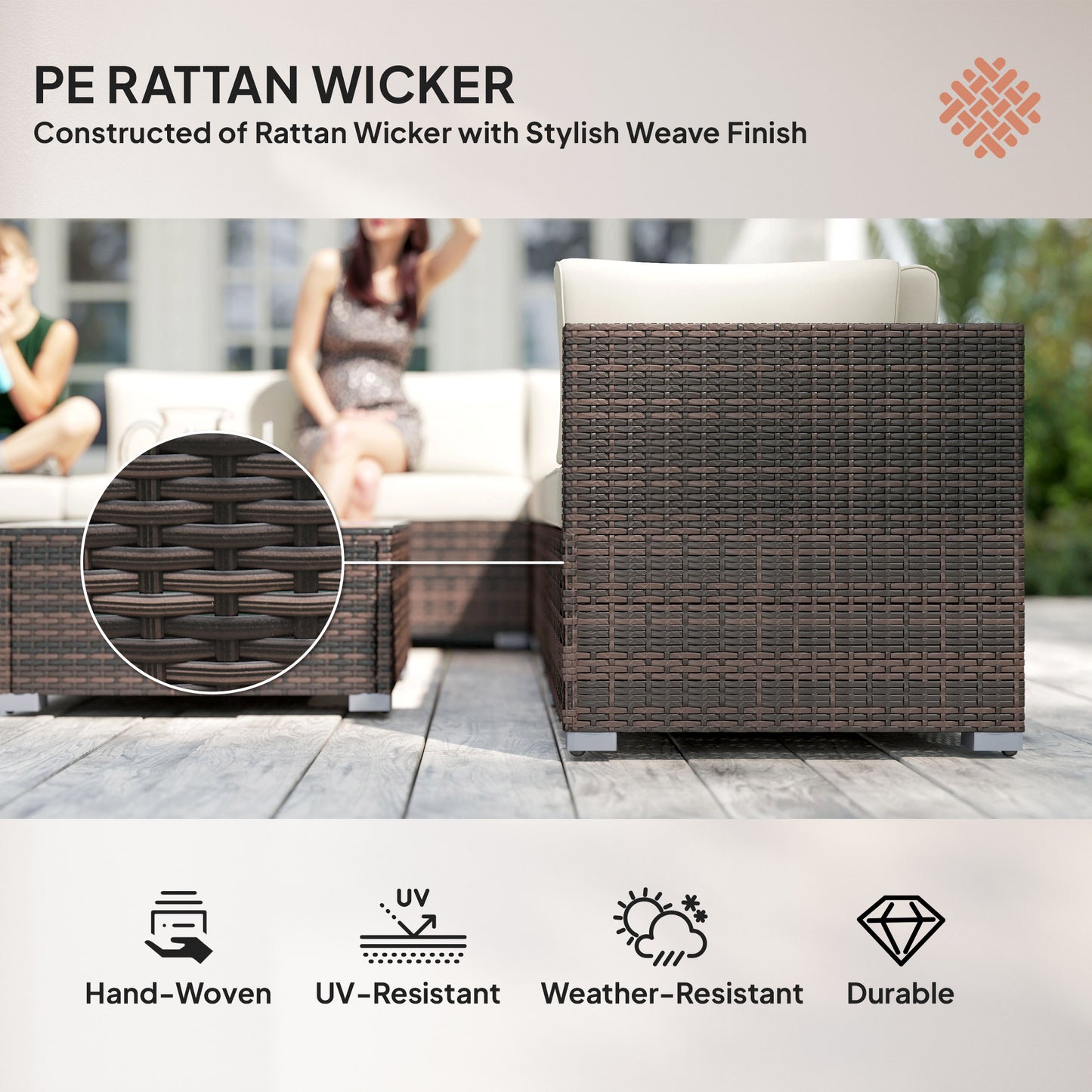 Outsunny 8 Piece Rattan Corner Sofa Set with Wide & Deep Seat, Assembled Aluminium PE Rattan Garden Furniture Set with Thick Cushions and Glass Top Table for Outdoor, Conservatory, Mixed Brown-Outdoor Furniture Sets-ChewyGames-ChewyGames