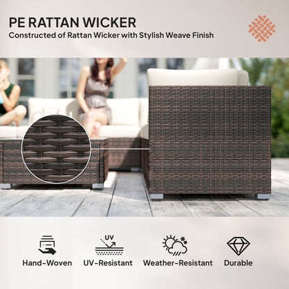 Outsunny 8 Piece Rattan Corner Sofa Set with Wide & Deep Seat, Assembled Aluminium PE Rattan Garden Furniture Set with Thick Cushions and Glass Top Table for Outdoor, Conservatory, Mixed Brown-Outdoor Furniture Sets-ChewyGames-ChewyGames