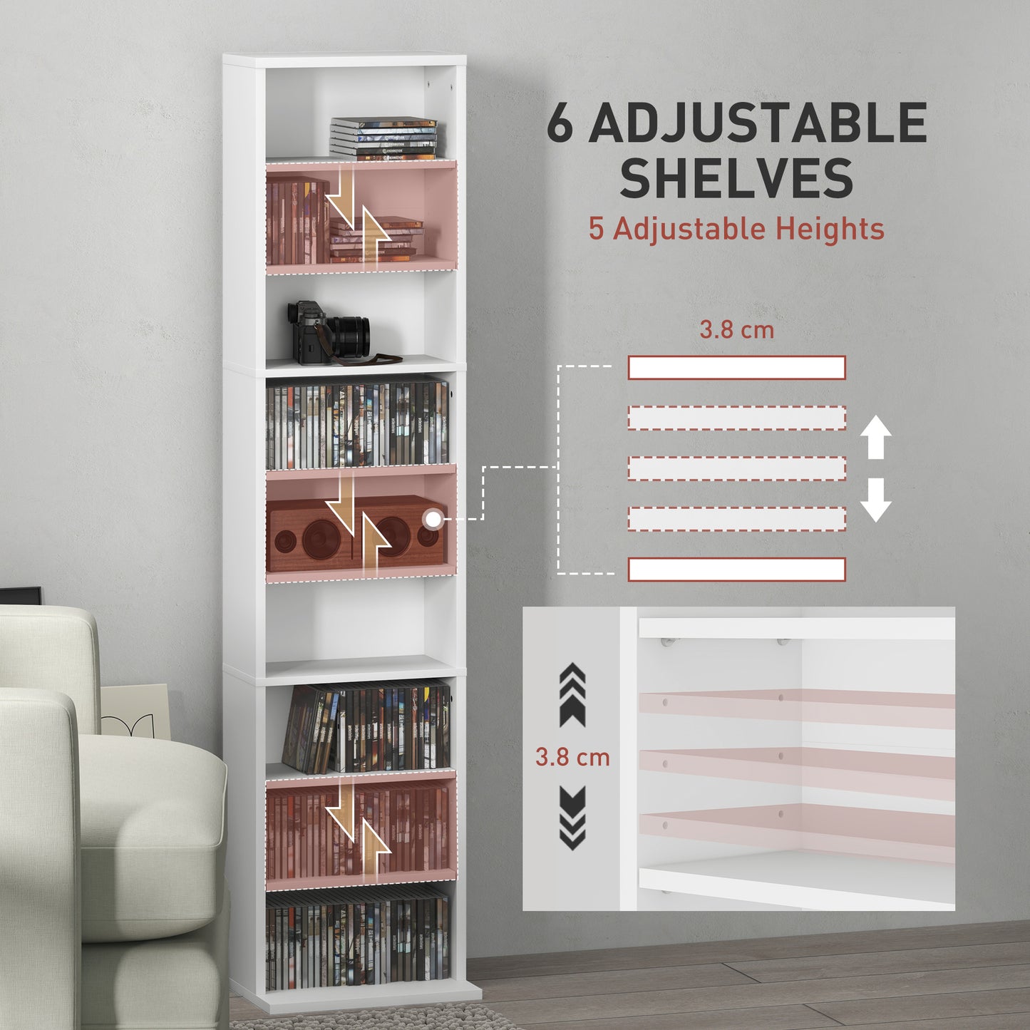 HOMCOM 260 Narrow CD Storage Unit - White