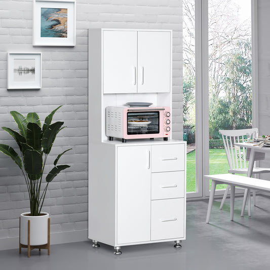 HOMCOM Modern Kitchen Cupboard with Storage Cabinets, 3 Drawers and Open Countertop for Living Room, White
