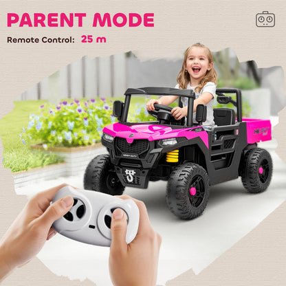 AIYAPLAY Kids Ride on Car, 12V Electric Kids UTV with Electric Dump Bed, 4-Wheel Suspension for 3-8 Years, Pink