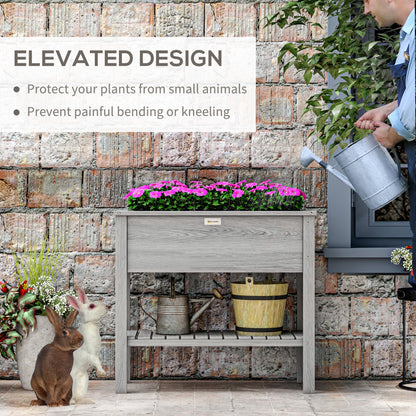 Outsunny Wooden Raised Garden Bed, Elevated Planter Box with Storage Shelf and Drainage Holes, Raised Planter with Legs, Grey