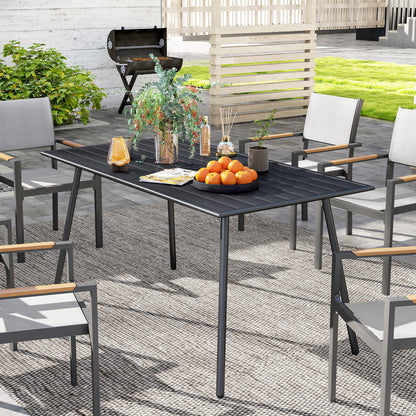 Outsunny Rectangle Garden Table with Slat Top, Steel Frame, Outdoor Table for 6 Person, 150 x 80 x 74 cm, Black--ChewyGames-ChewyGames