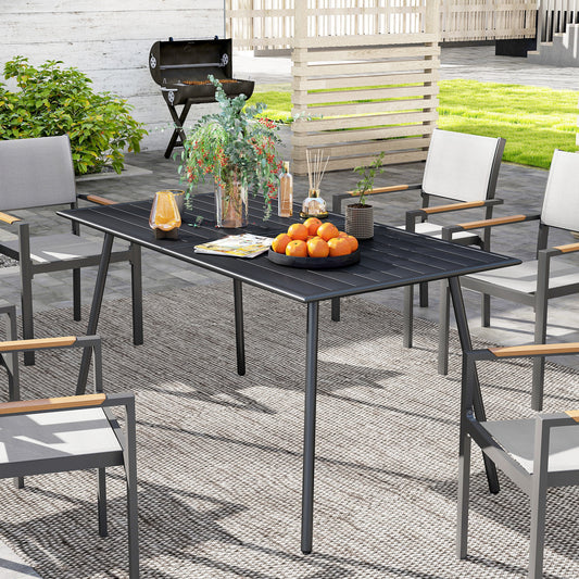 Outsunny Rectangle Garden Table with Slat Top, Steel Frame, Outdoor Table for 6 Person, 150 x 80 x 74 cm, Black--ChewyGames-ChewyGames
