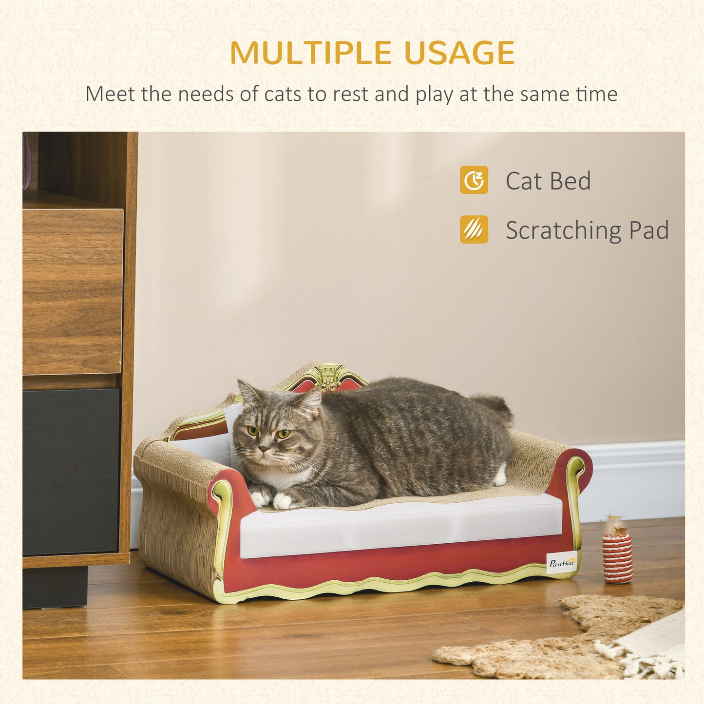 PawHut Cat Cardboard Scratcher, Lounge Sofa Bed with Catnip, 58 x 29.5 x 29cm--ChewyGames-ChewyGames