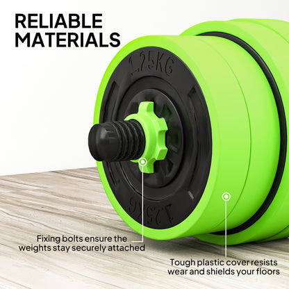 SPORTNOW 30kg 6-In-One Adjustable Weight Dumbbells Set, Barbell, Kettlebell, Push Up Stand - Green