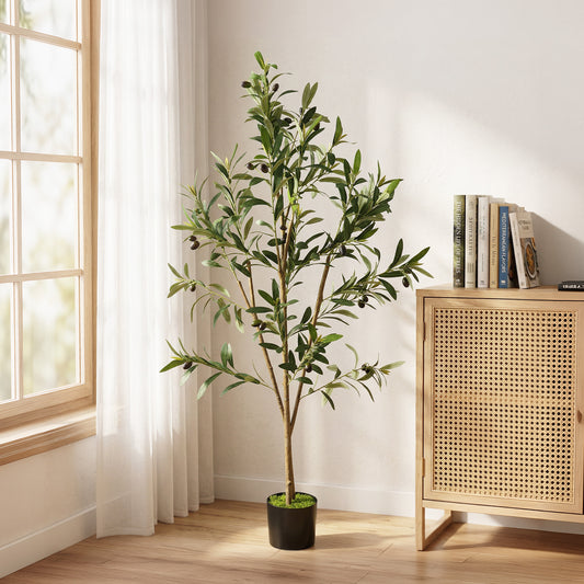 HOMCOM Decorative Artificial Plant, 120 cm Silk Olive Tree with 303 Leaves in Cement Pot, Fake Plant