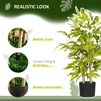 HOMCOM Artificial Plants Bamboo Tree in Pot Desk Fake Plants for Home Indoor Decor, 15x15x60cm, Green