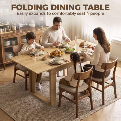 HOMCOM Folding Dining Table Under-Table Storage Extendable Kitchen Table Steel Rail Oak Effect