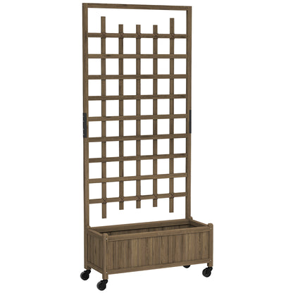 Outsunny Wooden Trellis Planter, Raised Garden Bed with Wheels, to Climb and Grow Vegetables, Herbs and Flowers, Brown