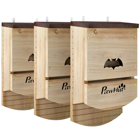 PawHut Bat Boxes, Pack of 3 Wooden Bat Houses for Outdoor, Garden, Farm, Easy to Hang, 23 x 9.5 x 36.5 cm, Natural