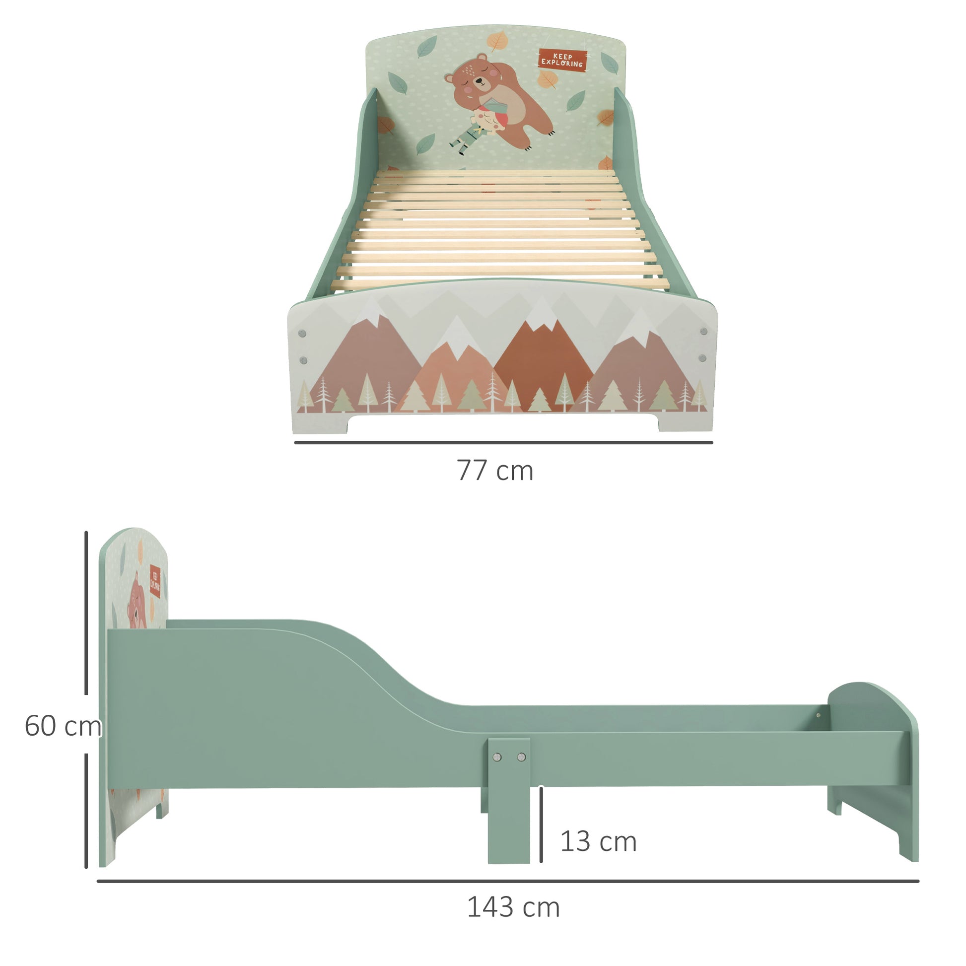 ZONEKIZ Toddler Bed Frame, Kids Bedroom Furniture for Ages 3-6 Years, Green-Toddler Beds-ChewyGames-ChewyGames