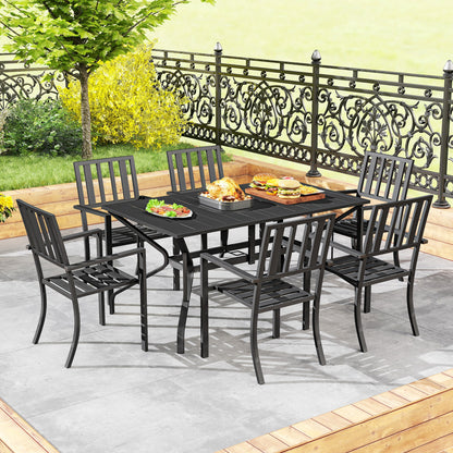 Outsunny 7 Pieces Garden Table and Chairs 6 Seater Outdoor Table and Chairs with Umbrella Hole, for Poolside, Garden, Black