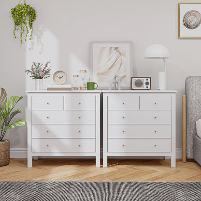 HOMCOM 5 Drawer Dresser for Bedroom, Modern Chest of Drawers, Wide Storage Unit for Living Room, Hallway, Closet, White