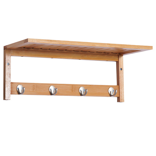 HOMCOM Wall Mounted Coat Clothes Hat Hanger 4 Hooks Rack Stand with Rail & Storage Shelf for Hallway Entryway Bedroom Bathroom--ChewyGames-ChewyGames