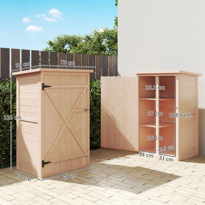 Outsunny Wooden Small Shed, Garden Storage Shed with Shelves and Bolt Latch, 75L x 56W x115H cm, Natural