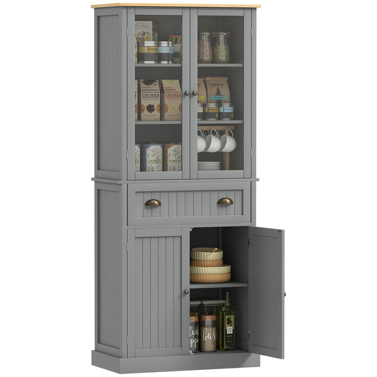 HOMCOM 180cm Tall Kitchen Pantry Cupboard, Freestanding Storage Cabinet with 5 Tier, Adjustable Shelves,  Drawer, Grey