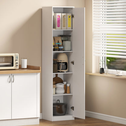 HOMCOM 180cm Tall Kitchen Cupboard, Freestanding 5-Tier Pantry Storage Cabinet with Adjustable Shelf, White