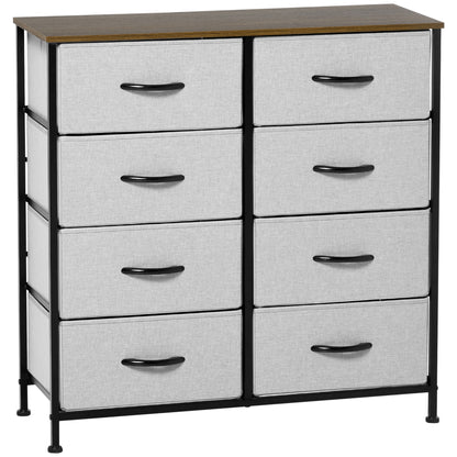 HOMCOM Fabric Chest of Drawers, Industrial Bedroom Dresser with 8 Fabric Drawers, Steel Frame and Wooden Top for Nursery, Living Room, Hallway, Grey