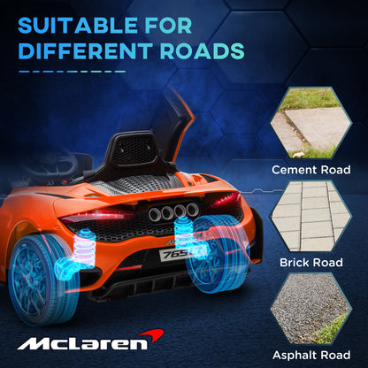 AIYAPLAY McLaren 765LT Licensed 12V Kids Electric Ride on Car with Butterfly Doors, Remote Control, Transport Wheels, Orange