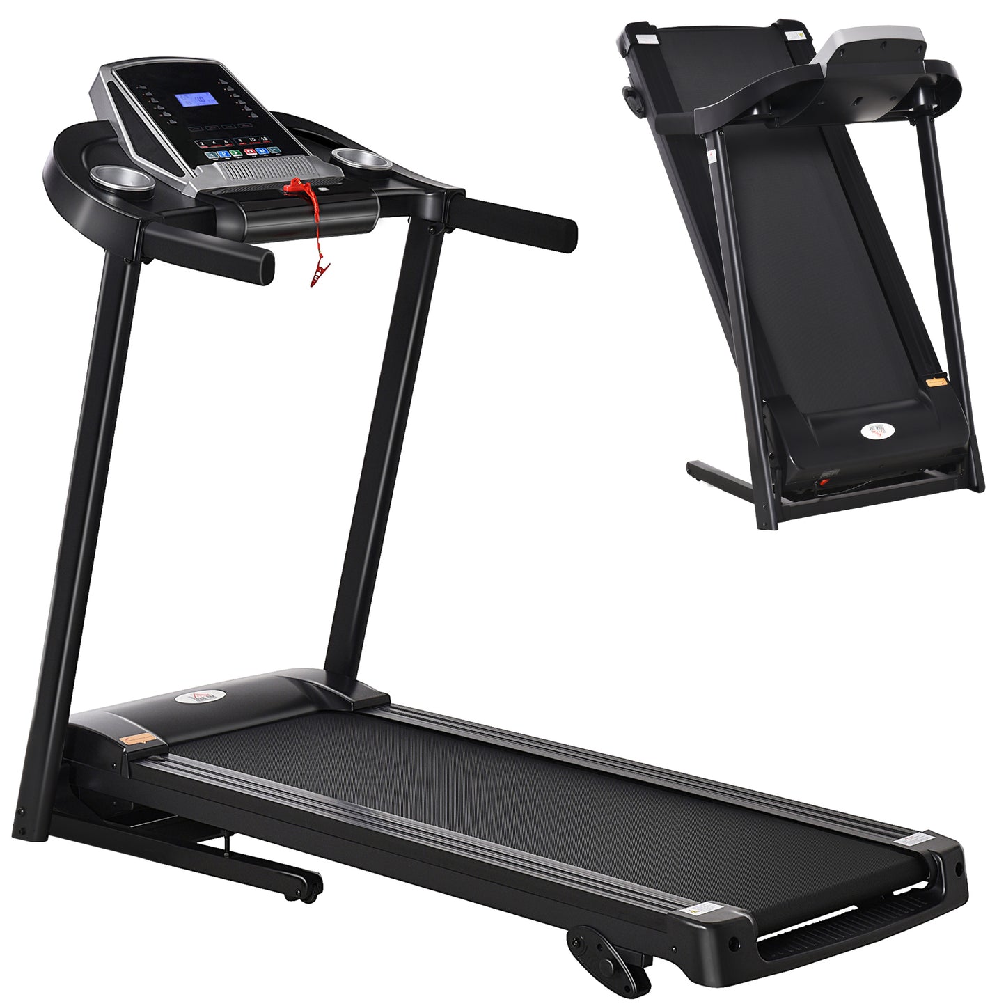 HOMCOM Folding Treadmill, Compact Running Machine with LED Display, Drink & Phone Holder for Home Workout