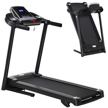 HOMCOM Folding Treadmill, Compact Running Machine with LED Display, Drink & Phone Holder for Home Workout
