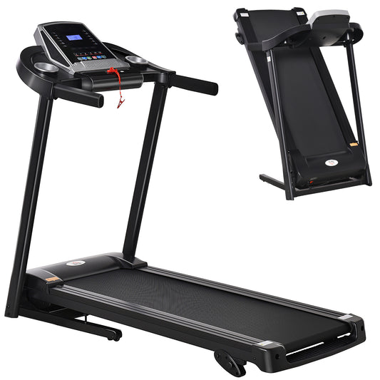 HOMCOM Folding Treadmill, Compact Running Machine with LED Display, Drink & Phone Holder for Home Workout