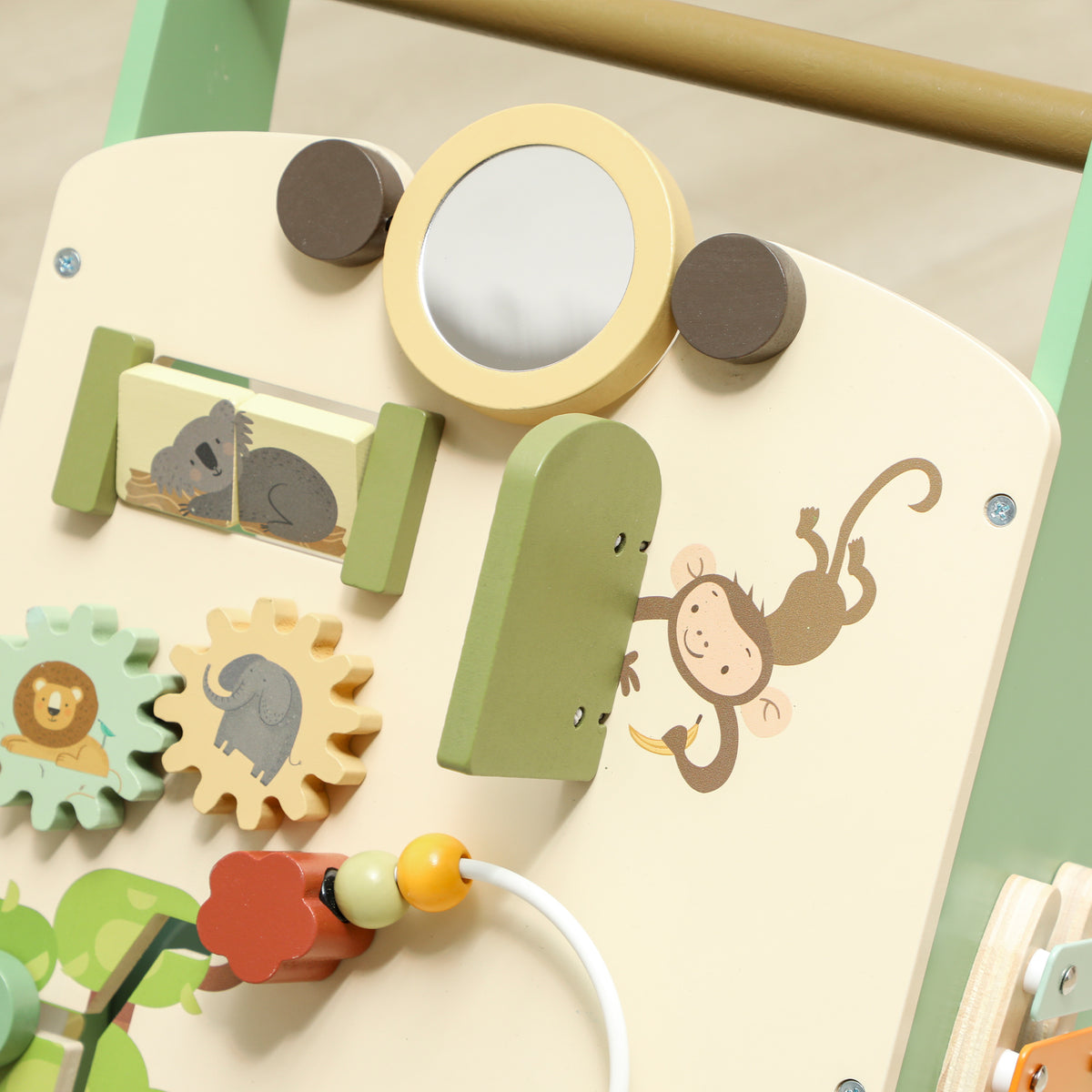 AIYAPLAY Wooden Baby Walker, Push Along Walker Toys with Speed Control, Xylophone, gears and Bead Maze, Green--ChewyGames-AIYAPLAY