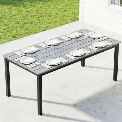 Outsunny Garden Dining Table for 6-8 Person, 180 x 86 cm Rectangular Outdoor Dining Table with Wood Slatted Top, Grey