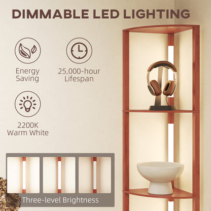 HOMCOM Corner Floor Lamp for Living Room Bedroom with Dimmable Warm White LED Light, Modern Tall Standing Lamp, Brown