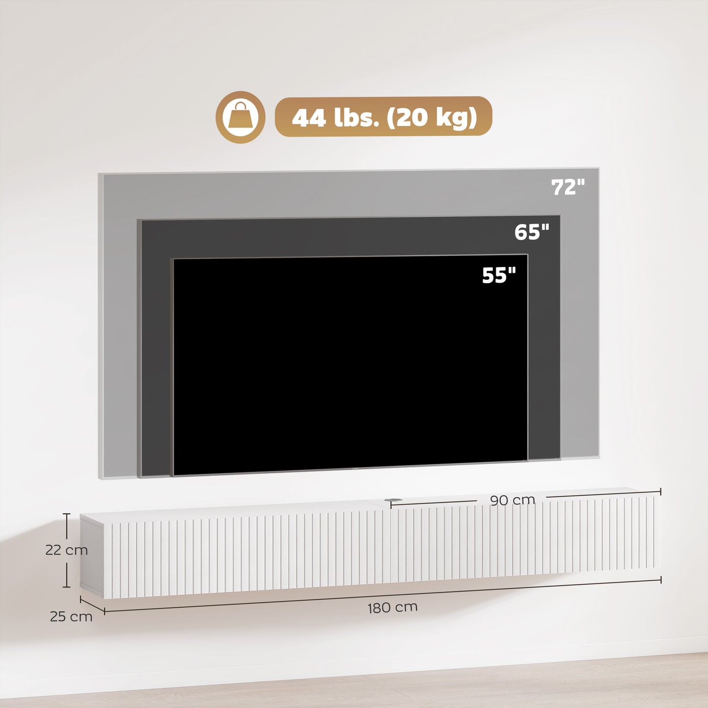 HOMCOM 80cm Floating TV Stand, Wall Mount TV Unit with Cable Management Hole, Fits up to 72" TV, White