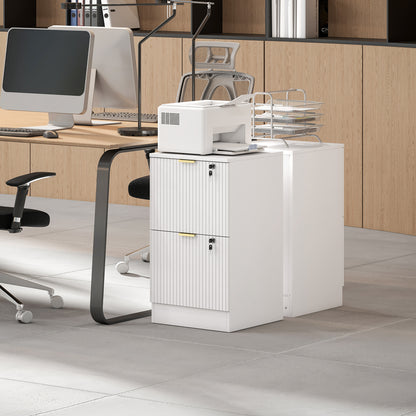HOMCOM Filing Cabinet, Fluted Vertical File Cabinet with 2 Lockable Drawers and Hanging Rails, White