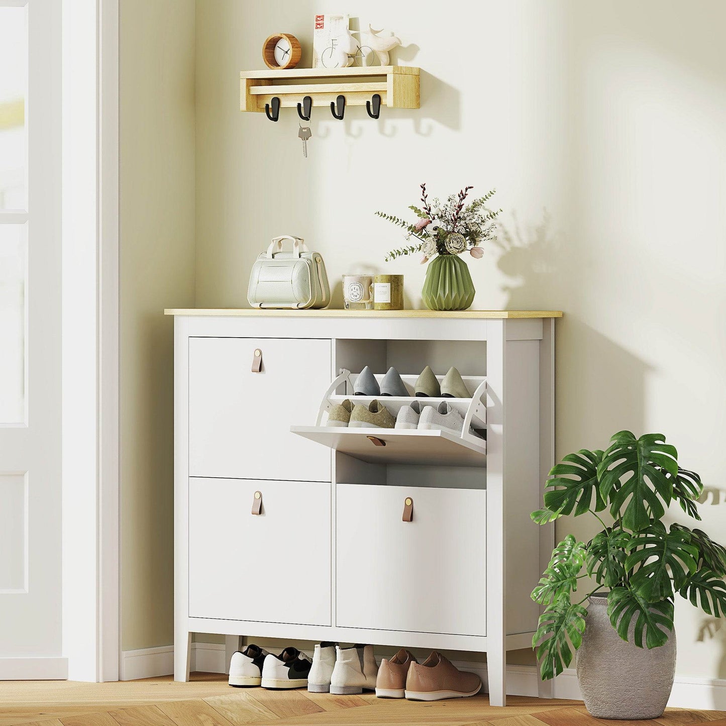 HOMCOM Modern Four-Drawer Shoe Cabinet - White