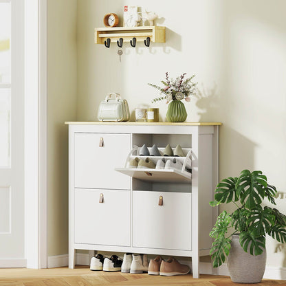 HOMCOM Modern Four-Drawer Shoe Cabinet - White