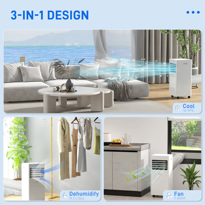 HOMCOM 7000 BTU Air Conditioning Unit, 3-in-1 Portable Air Conditioner, Dehumidifier, Cooling Fan with 2 Speeds, 24H Timer, Remote Control, Digital Display, Window Venting Kit, 26m²