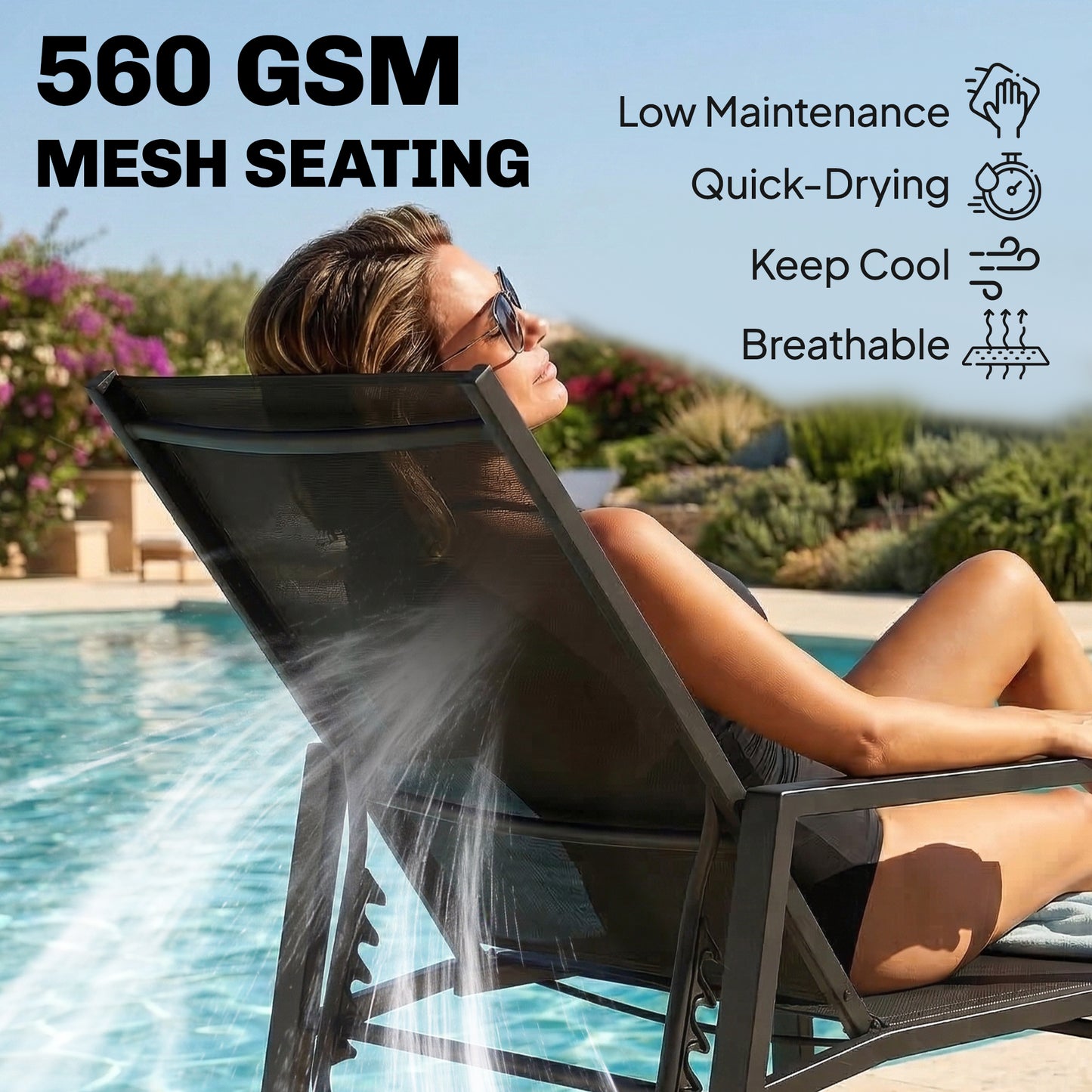 Outsunny Sun Lounger Retractable Footrest 5-Position Adjustable Steel Frame for Beach, Porch, Patio, Camping, Black--ChewyGames-ChewyGames