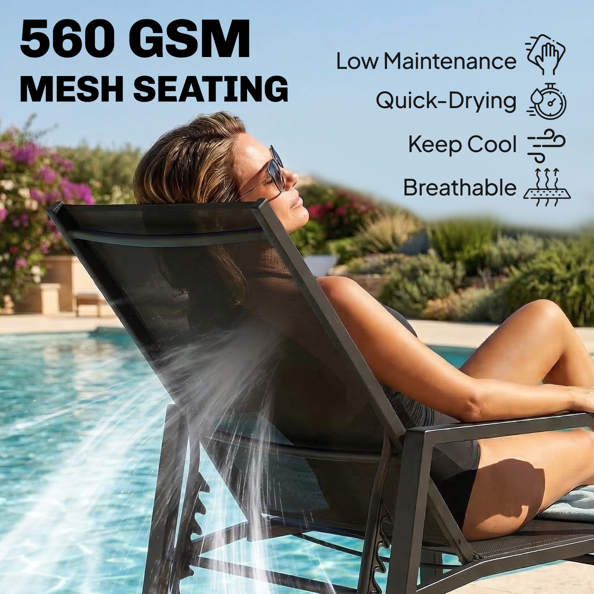 Outsunny Sun Lounger Retractable Footrest 5-Position Adjustable Steel Frame for Beach, Porch, Patio, Camping, Black--ChewyGames-ChewyGames