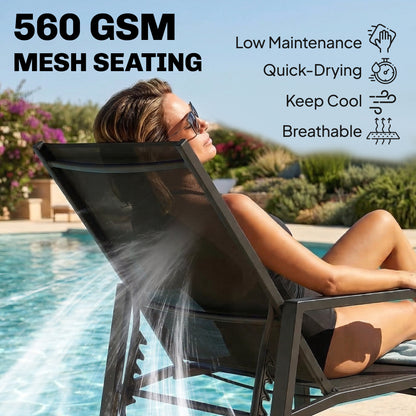 Outsunny Sun Lounger Retractable Footrest 5-Position Adjustable Steel Frame for Beach, Porch, Patio, Camping, Black--ChewyGames-ChewyGames