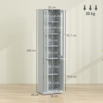 HOMCOM Tall Bathroom Storage Cabinet, 6-Tier Slim Bathroom Cabinet with Adjustable Shelf, 4 Soft-Close Doors, Dusty Blue