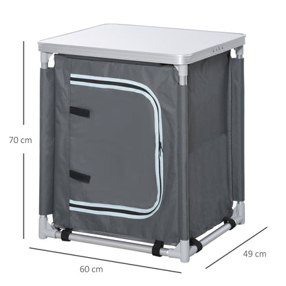 Outsunny 2-Shelf Camping Cupboard Camping Kitchen Station Cook Table Aluminum, Storage Organiser for BBQ Party Picnics Backyards with Carrying Bag