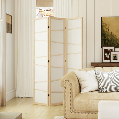 HOMCOM Wooden Folding Privacy Screen, 3 Panel Room Divider for Bedroom, Natural Wood Finish