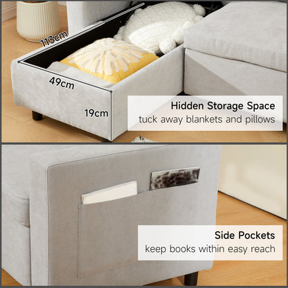 HOMCOM Pull Out Sofa Bed with Storage - Light Grey