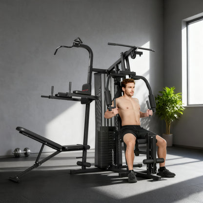 SPORTNOW All-in-One Home Gym Machine, Multifunctional Power Cage with 69 kg Weight Stack and Pulley System, Black