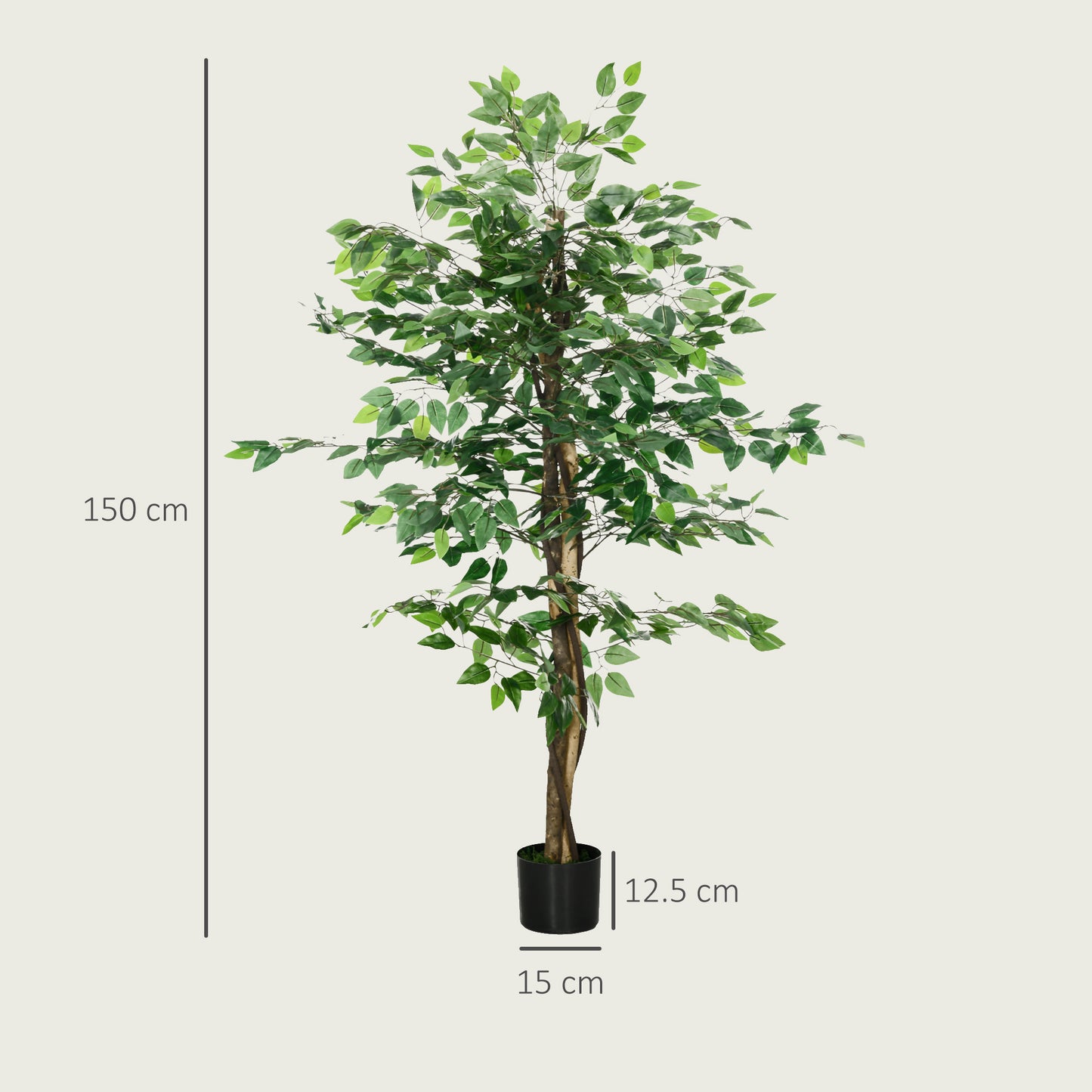 HOMCOM Artificial Ficus Tree, with Weighted Plant Pot - Green-Artificial Trees-ChewyGames-ChewyGames