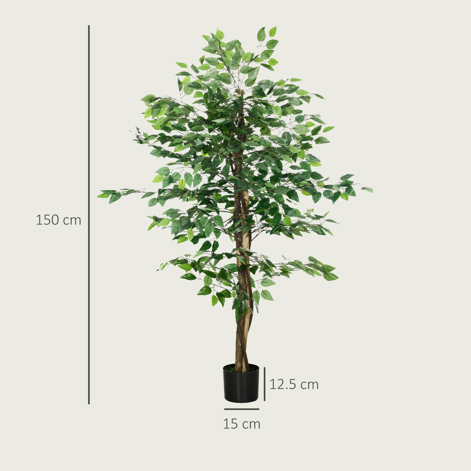 HOMCOM Artificial Ficus Tree, with Weighted Plant Pot - Green-Artificial Trees-ChewyGames-ChewyGames