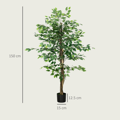 HOMCOM Artificial Ficus Tree, with Weighted Plant Pot - Green-Artificial Trees-ChewyGames-ChewyGames