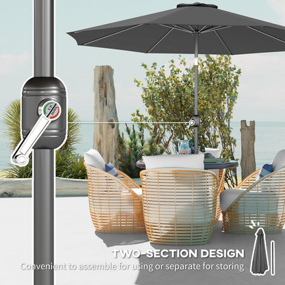 Outsunny 3(m) Tilting Parasol Garden Umbrellas, Outdoor Sun Shade with 8 Ribs, Tilt and Crank Handle for Balcony, Bench, Garden, Dark Grey