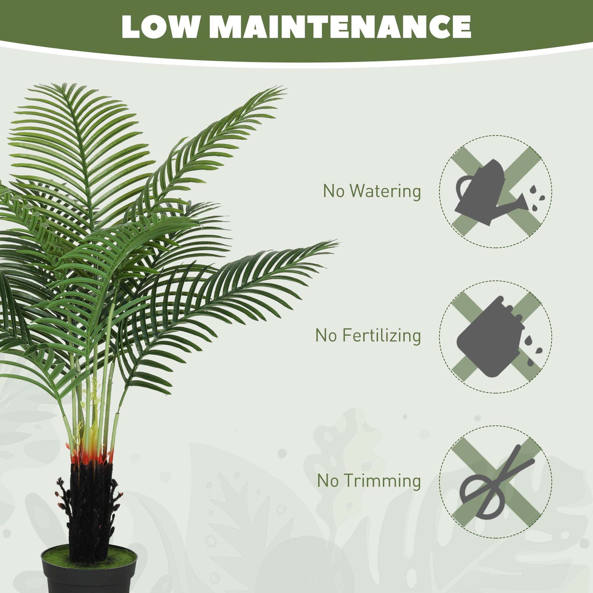 HOMCOM 120cm Artificial Areca Palm Tree with 9 PE Leaves, Decorative Artificial Plant with Plastic Pot and Flocked Soil, Fake Plant for Home Office Decor, Green